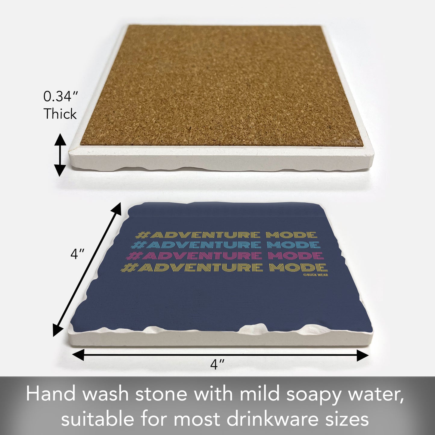Thirstystone Adventure Mode Single Tumbled Tile Stone Coaster with Protective Cork Backing Manufactured in The USA 4" Square