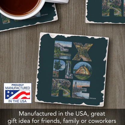 Thirstystone Explore Single Tumbled Tile Stone Coaster with Protective Cork Backing Manufactured in The USA 4" Square