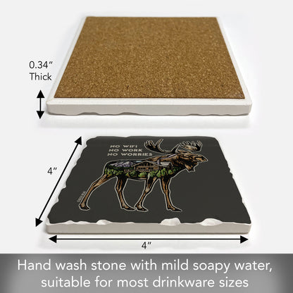 Thirstystone No Worries Single Tumbled Tile Stone Coaster with Protective Cork Backing Manufactured in The USA 4" Square