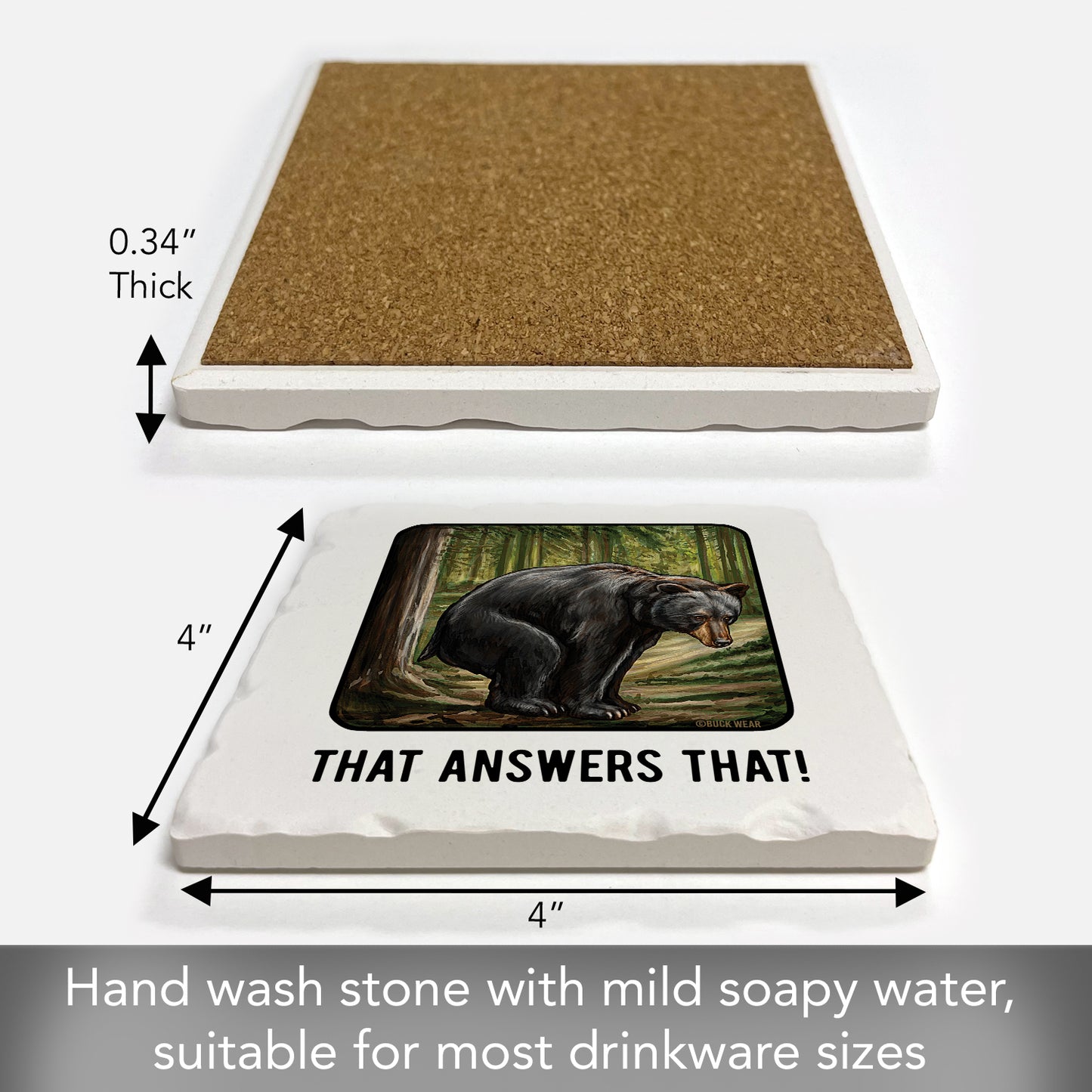 Thirstystone That Answers That Single Tumbled Tile Stone Coaster with Protective Cork Backing Manufactured in The USA 4" Square