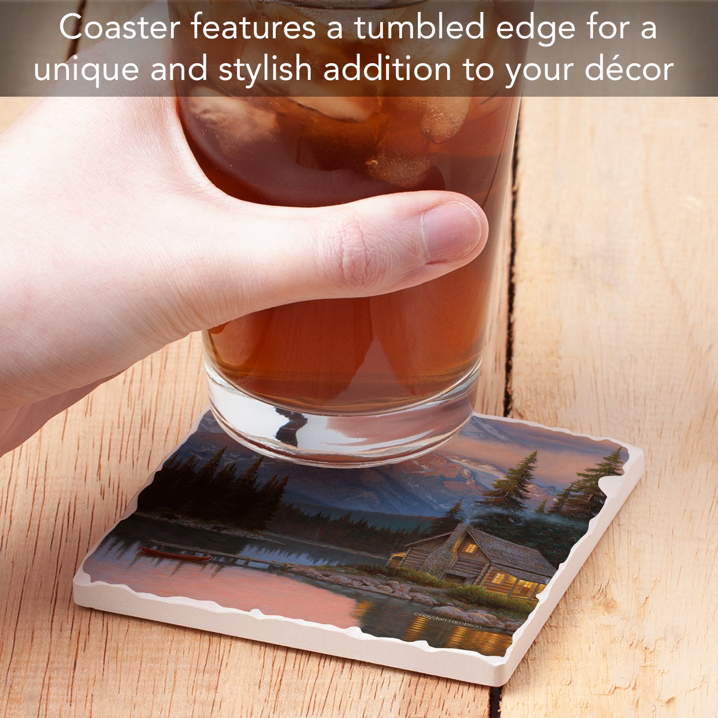 Thirstystone Tranquil Cabin Single Tumbled Tile Stone Coaster with Protective Cork Backing Manufactured in The USA 4" Square