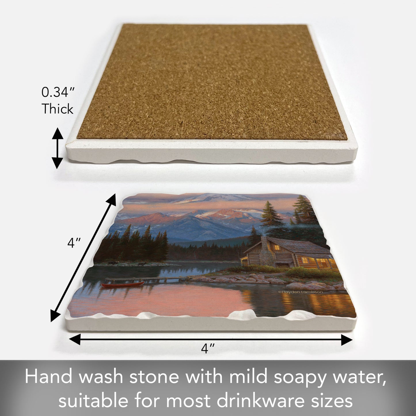 Thirstystone Tranquil Cabin Single Tumbled Tile Stone Coaster with Protective Cork Backing Manufactured in The USA 4" Square
