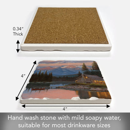 Thirstystone Tranquil Cabin Single Tumbled Tile Stone Coaster with Protective Cork Backing Manufactured in The USA 4" Square