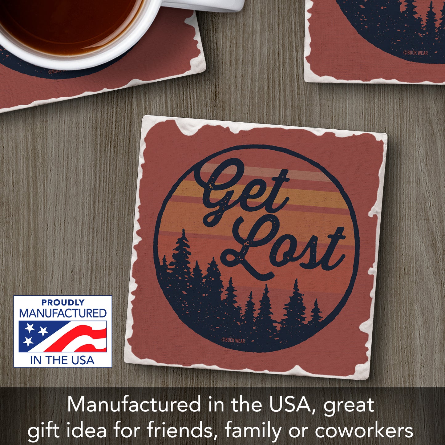 Thirstystone Get Lost Single Tumbled Tile Stone Coaster with Protective Cork Backing Manufactured in The USA 4" Square