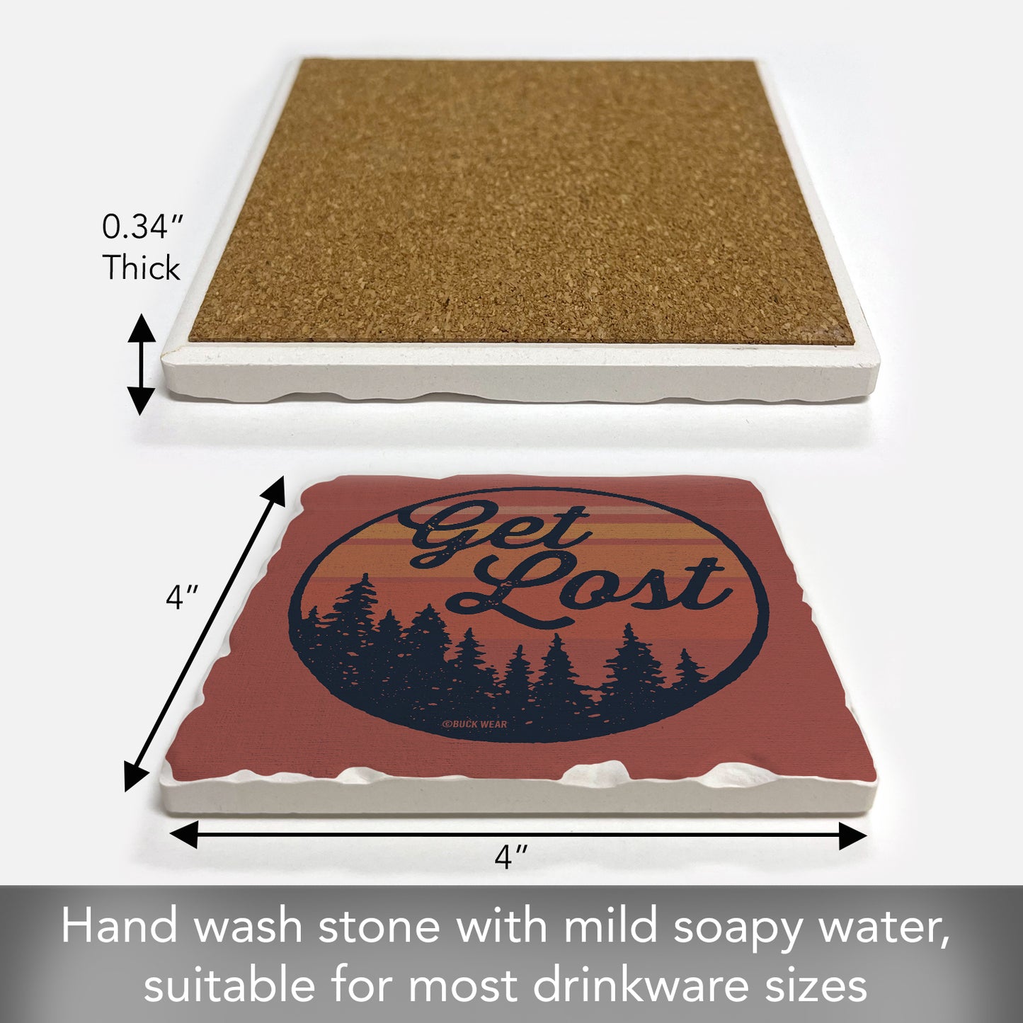 Thirstystone Get Lost Single Tumbled Tile Stone Coaster with Protective Cork Backing Manufactured in The USA 4" Square
