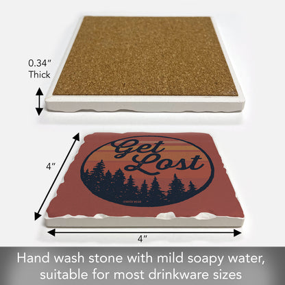 Thirstystone Get Lost Single Tumbled Tile Stone Coaster with Protective Cork Backing Manufactured in The USA 4" Square