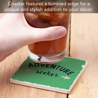 Thirstystone Adventure Seeker Single Tumbled Tile Stone Coaster with Protective Cork Backing Manufactured in The USA 4" Square