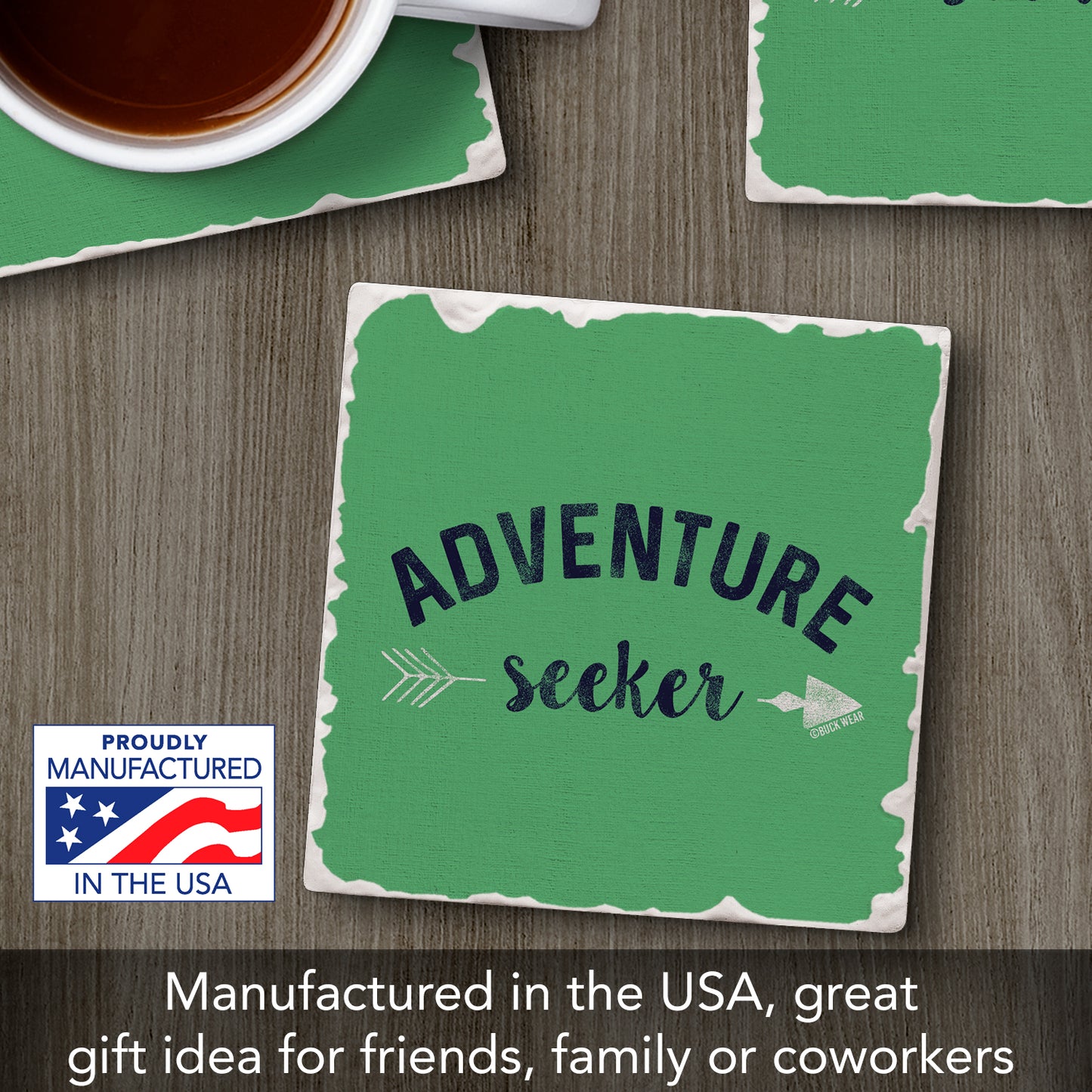 Thirstystone Adventure Seeker Single Tumbled Tile Stone Coaster with Protective Cork Backing Manufactured in The USA 4" Square