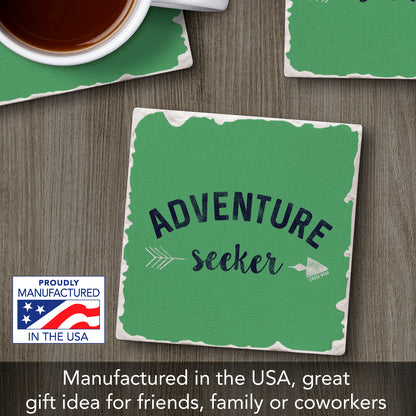 Thirstystone Adventure Seeker Single Tumbled Tile Stone Coaster with Protective Cork Backing Manufactured in The USA 4" Square