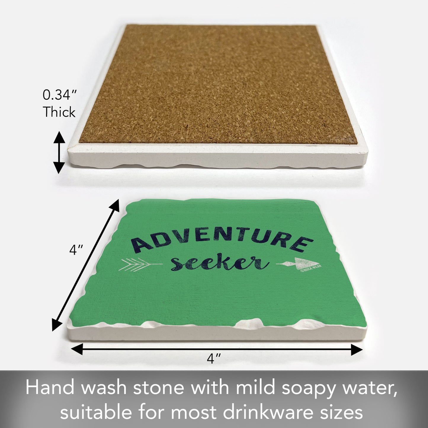 Thirstystone Adventure Seeker Single Tumbled Tile Stone Coaster with Protective Cork Backing Manufactured in The USA 4" Square