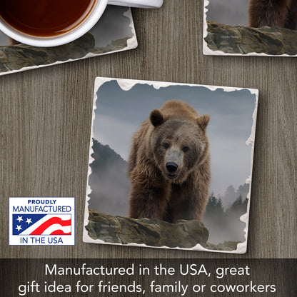 Thirstystone Mountain Grizzly Single Tumbled Tile Stone Coaster with Protective Cork Backing Manufactured in The USA 4" Square