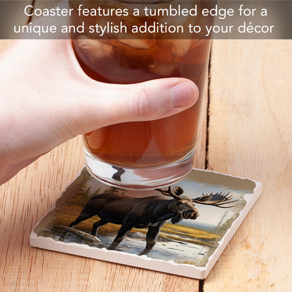 Thirstystone Big Moose Single Tumbled Tile Stone Coaster with Protective Cork Backing Manufactured in The USA 4" Square