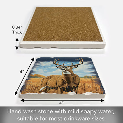 Thirstystone Big Deer Buck Single Tumbled Tile Stone Coaster with Protective Cork Backing Manufactured in The USA 4" Square