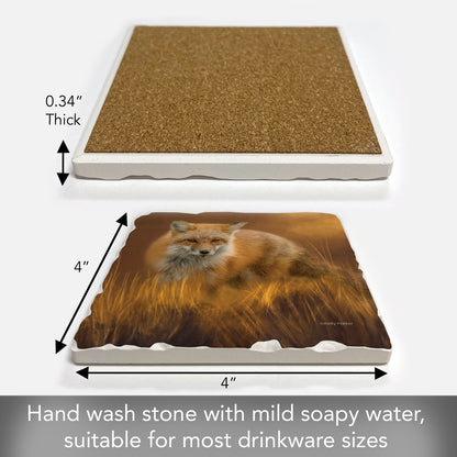 Thirstystone Fox in The Grass Single Tumbled Tile Stone Coaster with Protective Cork Backing Manufactured in The USA 4" Square