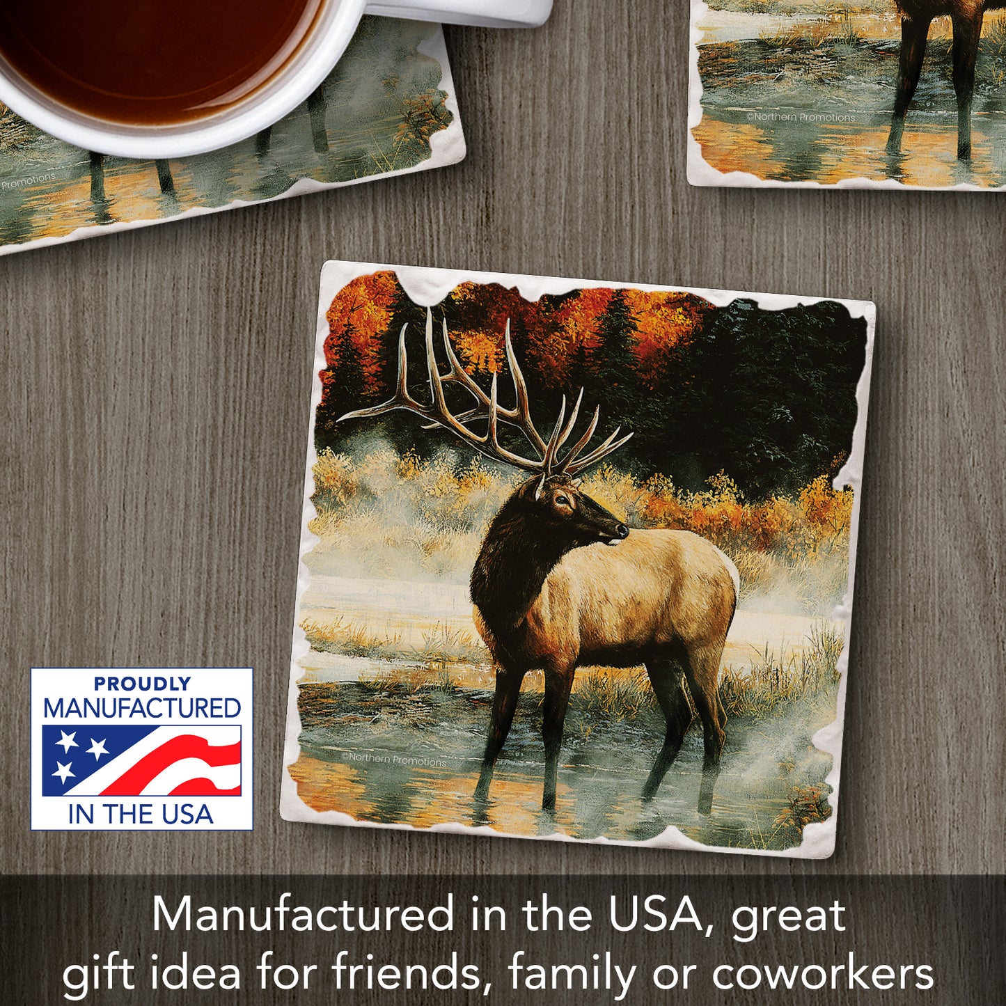 Thirstystone Elk in The Mist Single Tumbled Tile Stone Coaster with Protective Cork Backing Manufactured in The USA 4" Square