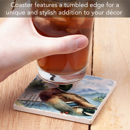 Thirstystone Lake Duck Single Tumbled Tile Stone Coaster with Protective Cork Backing Manufactured in The USA 4" Square