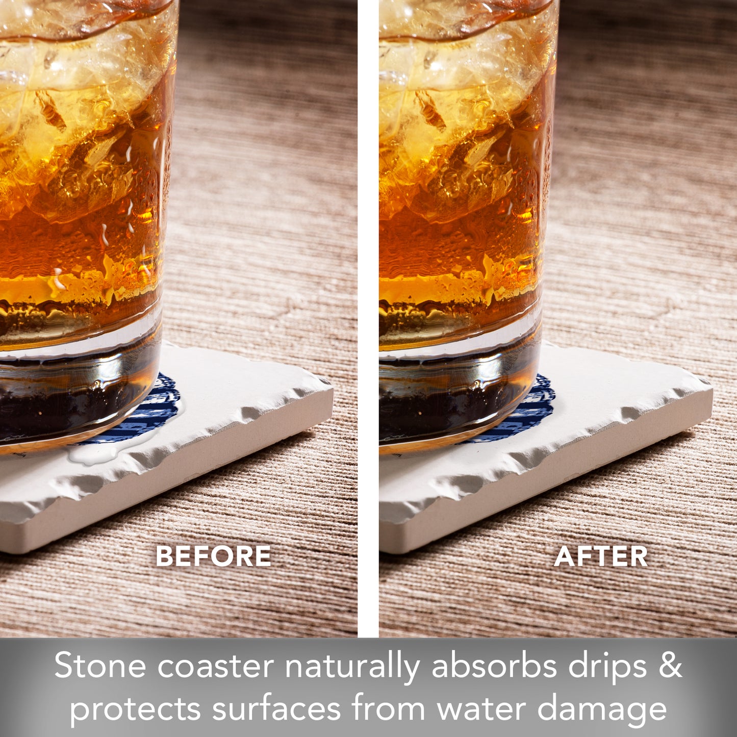 Thirstystone Indigo Scallop Single Tumbled Tile Stone Coaster with Protective Cork Backing Manufactured in The USA 4" Square, Colorful, Artistiic, Easily Wipes Clean