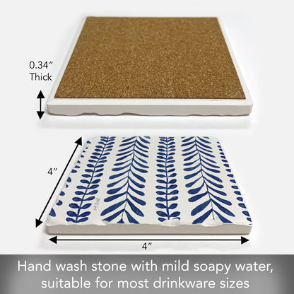 Thirstystone Indigo Seaweed Single Tumbled Tile Stone Coaster with Protective Cork Backing Manufactured in The USA 4" Square, Colorful, Artistiic, Easily Wipes Clean
