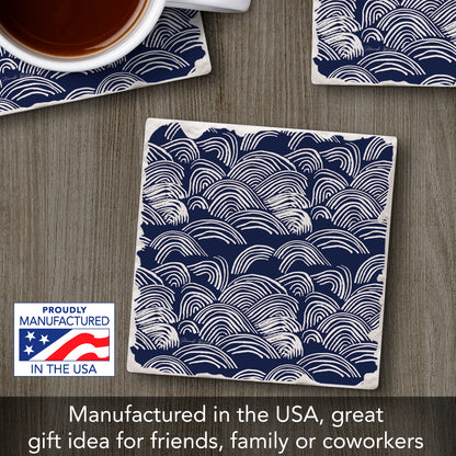 Thirstystone Indigo Waves Single Tumbled Tile Stone Coaster with Protective Cork Backing Manufactured in The USA 4" Square, Colorful, Artistiic, Easily Wipes Clean