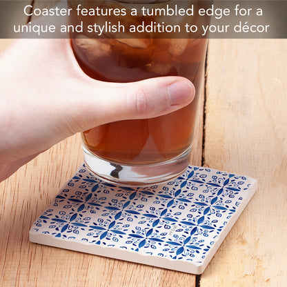 Thirstystone Mediterranean Tile Single Tumbled Tile Stone Coaster with Protective Cork Backing Manufactured in The USA 4" Square, Colorful, Artistiic, Easily Wipes Clean