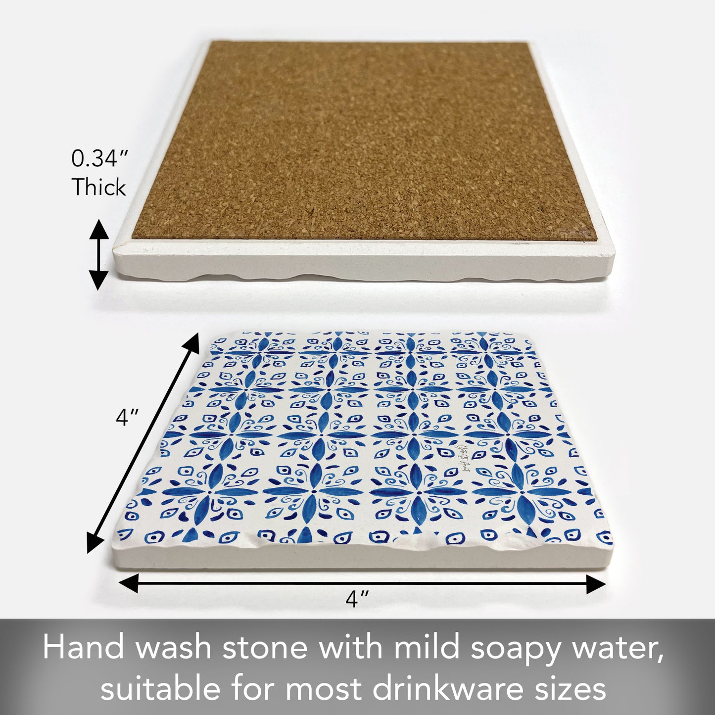Thirstystone Mediterranean Tile Single Tumbled Tile Stone Coaster with Protective Cork Backing Manufactured in The USA 4" Square, Colorful, Artistiic, Easily Wipes Clean