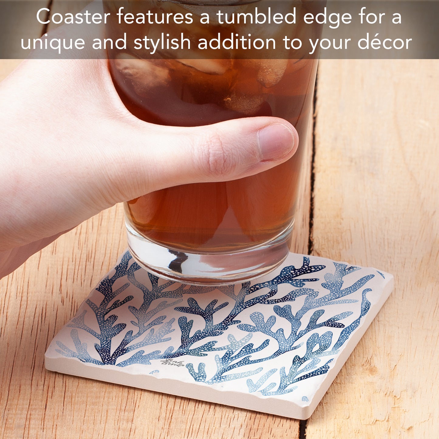 Thirstystone Ocean Coral Single Tumbled Tile Stone Coaster Manufactured in The USA 4" Square