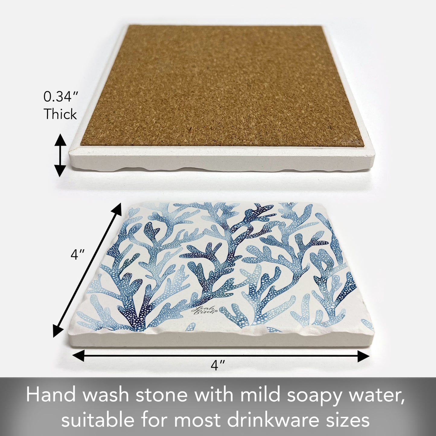 Thirstystone Ocean Coral Single Tumbled Tile Stone Coaster Manufactured in The USA 4" Square