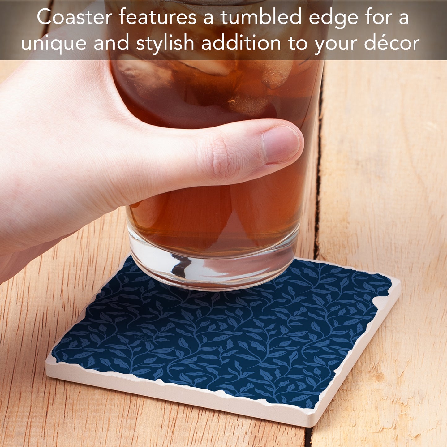Thirstystone Indigo Sea Single Tumbled Tile Stone Coaster with Protective Cork Backing Manufactured in The USA 4" Square, Colorful, Artistiic, Easily Wipes Clean