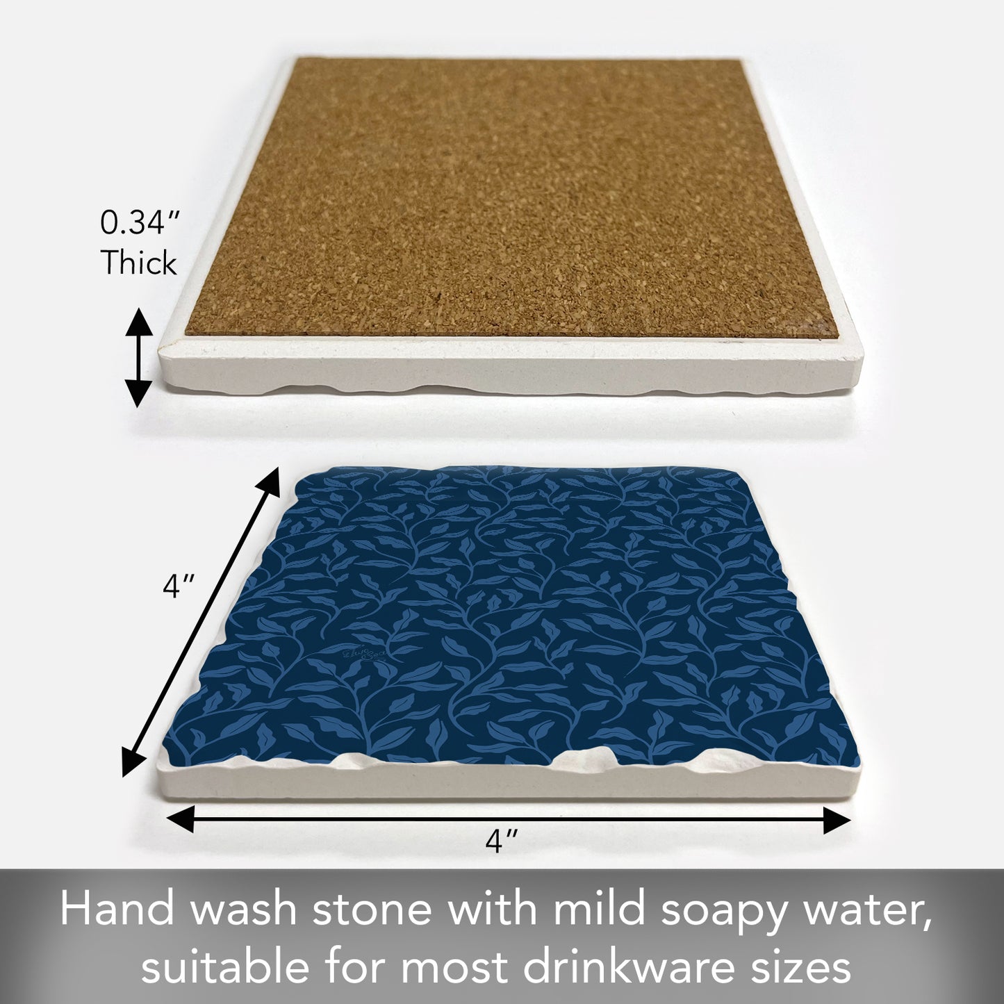 Thirstystone Indigo Sea Single Tumbled Tile Stone Coaster with Protective Cork Backing Manufactured in The USA 4" Square, Colorful, Artistiic, Easily Wipes Clean