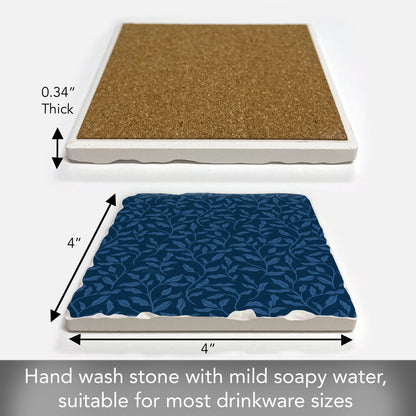 Thirstystone Indigo Sea Single Tumbled Tile Stone Coaster with Protective Cork Backing Manufactured in The USA 4" Square, Colorful, Artistiic, Easily Wipes Clean