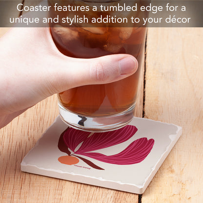 Thirstystone Garnet Flower Single Tumbled Tile Stone Coaster with Protective Cork Backing Manufactured in The USA 4" Square, Colorful, Artistiic, Easily Wipes Clean