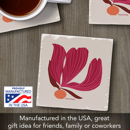 Thirstystone Garnet Flower Single Tumbled Tile Stone Coaster with Protective Cork Backing Manufactured in The USA 4" Square, Colorful, Artistiic, Easily Wipes Clean
