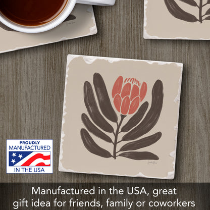 Thirstystone Simple Flower Single Tumbled Tile Stone Coaster with Protective Cork Backing Manufactured in The USA 4" Square, Colorful, Artistic, Easily Wipes Clean