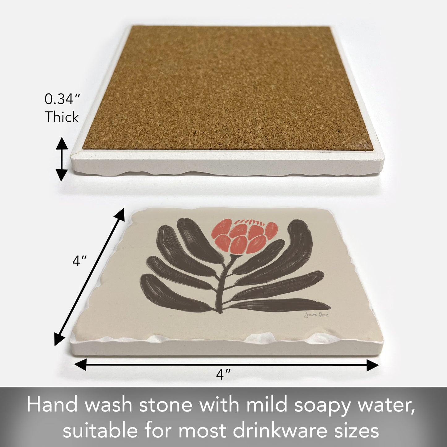 Thirstystone Simple Flower Single Tumbled Tile Stone Coaster with Protective Cork Backing Manufactured in The USA 4" Square, Colorful, Artistic, Easily Wipes Clean