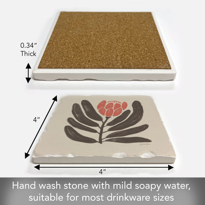 Thirstystone Simple Flower Single Tumbled Tile Stone Coaster with Protective Cork Backing Manufactured in The USA 4" Square, Colorful, Artistic, Easily Wipes Clean