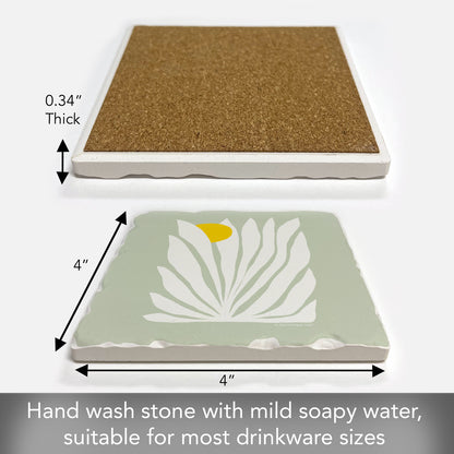 Thirstystone Mint Fan Leaf Single Tumbled Tile Stone Coaster with Protective Cork Backing Manufactured in The USA 4" Square, Colorful, Artistiic, Easily Wipes Clean