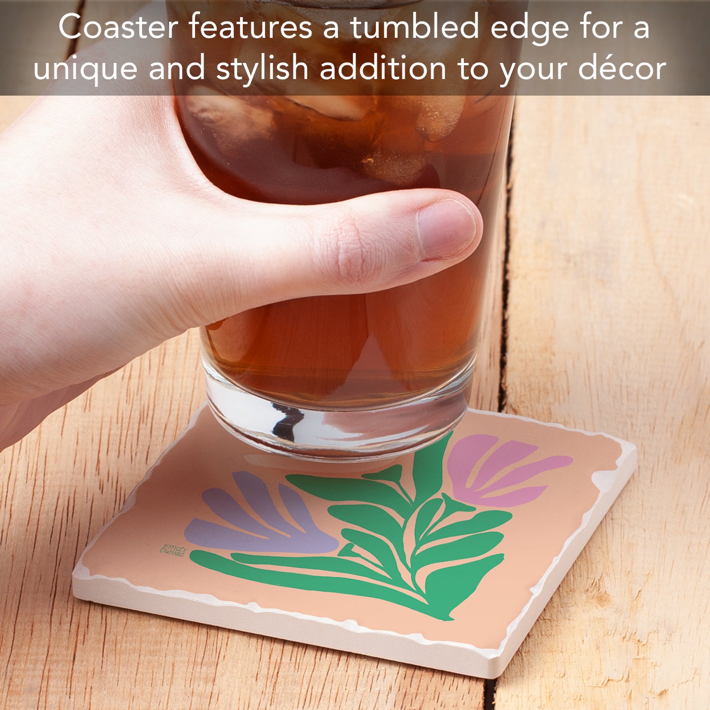 Thirstystone Funky Flowers Single Tumbled Tile Stone Coaster with Protective Cork Backing Manufactured in The USA 4" Square, Colorful, Artistiic, Easily Wipes Clean