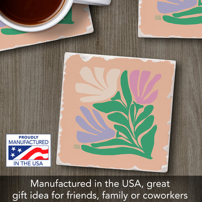Thirstystone Funky Flowers Single Tumbled Tile Stone Coaster with Protective Cork Backing Manufactured in The USA 4" Square, Colorful, Artistiic, Easily Wipes Clean