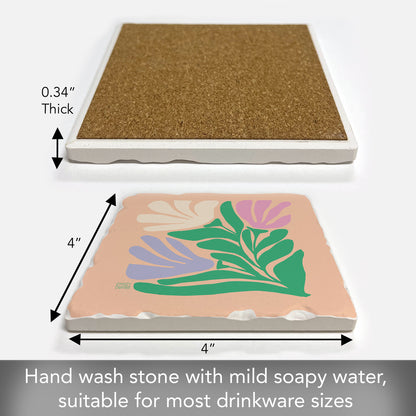 Thirstystone Funky Flowers Single Tumbled Tile Stone Coaster with Protective Cork Backing Manufactured in The USA 4" Square, Colorful, Artistiic, Easily Wipes Clean