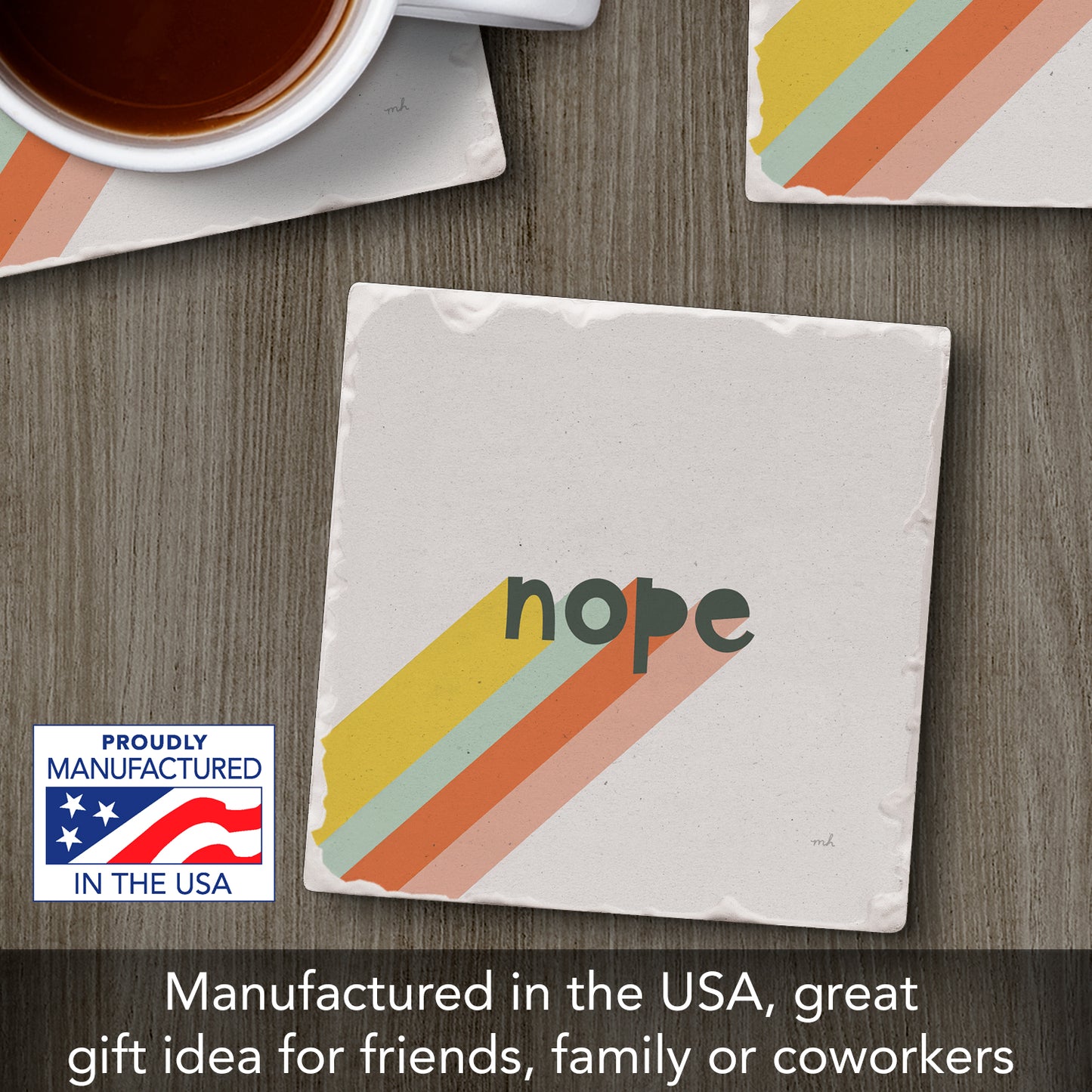Thirstystone Nope Single Tumbled Tile Stone Coaster with Protective Cork Backing Manufactured in The USA 4" Square, Colorful, Artistiic, Easily Wipes Clean