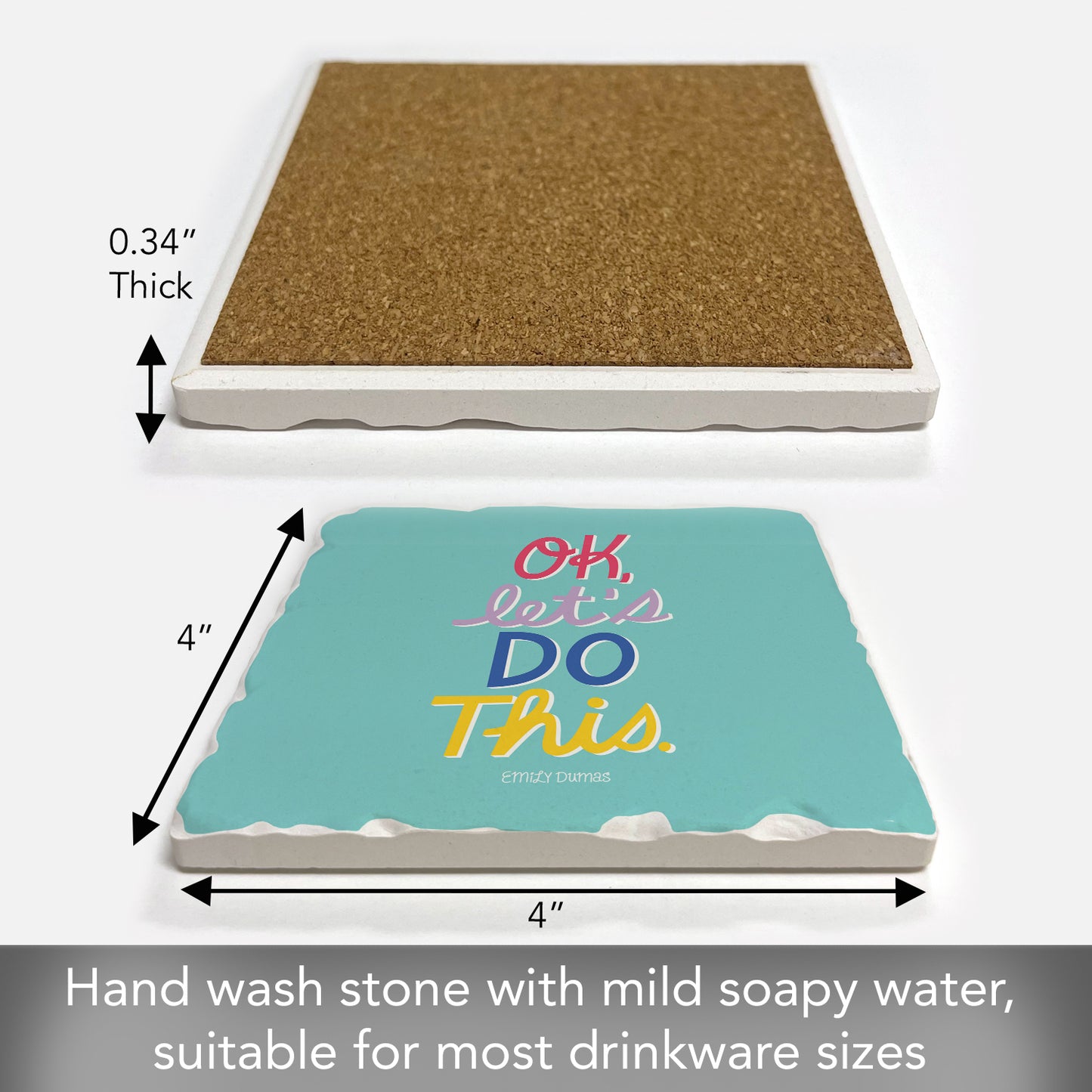 Thirstystone Let's Do This Single Tumbled Tile Stone Coaster with Protective Cork Backing Manufactured in The USA 4" Square, Colorful, Artistiic, Easily Wipes Clean