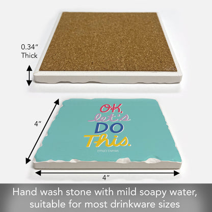 Thirstystone Let's Do This Single Tumbled Tile Stone Coaster with Protective Cork Backing Manufactured in The USA 4" Square, Colorful, Artistiic, Easily Wipes Clean