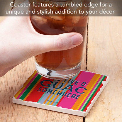 Thirstystone Five O' Guac Somewhere Single Tumbled Tile Stone Coaster with Protective Cork Backing Manufactured in The USA 4" Square, Colorful, Artistiic, Easily Wipes Clean