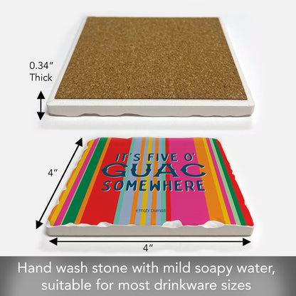 Thirstystone Five O' Guac Somewhere Single Tumbled Tile Stone Coaster with Protective Cork Backing Manufactured in The USA 4" Square, Colorful, Artistiic, Easily Wipes Clean