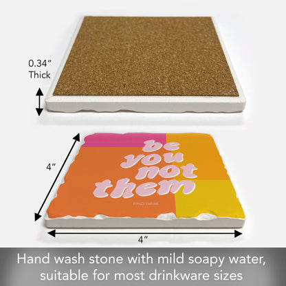Thirstystone Be You Not Them Single Tumbled Tile Stone Coaster with Protective Cork Backing Manufactured in The USA 4" Square, Colorful, Artistiic, Easily Wipes Clean