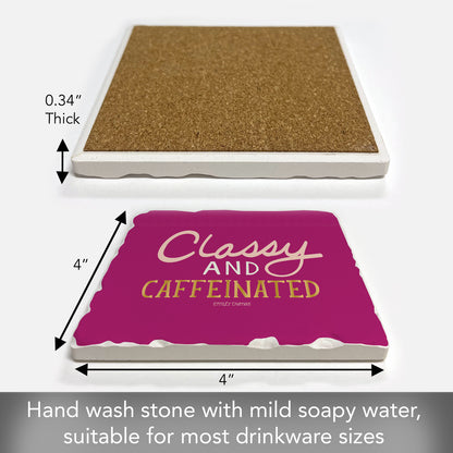 Thirstystone Classy & Caffeinated Single Tumbled Tile Stone Coaster with Protective Cork Backing Manufactured in The USA 4" Square, Colorful, Artistiic, Easily Wipes Clean