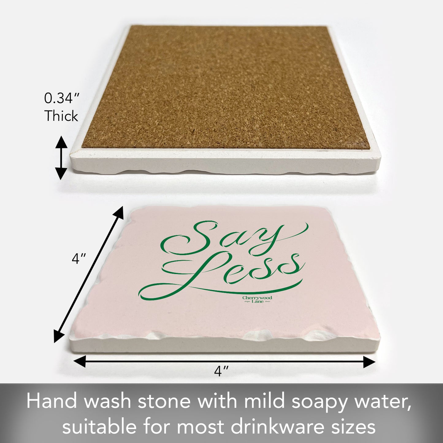Thirstystone Say Less Single Tumbled Tile Stone Coaster with Protective Cork Backing Manufactured in The USA 4" Square, Colorful, Artistic, Easily Wipes Clean