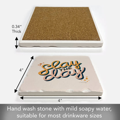 Thirstystone Slay The Day Single Tumbled Tile Stone Coaster with Protective Cork Backing Manufactured in The USA 4" Square, Colorful, Artistic, Easily Wipes Clean