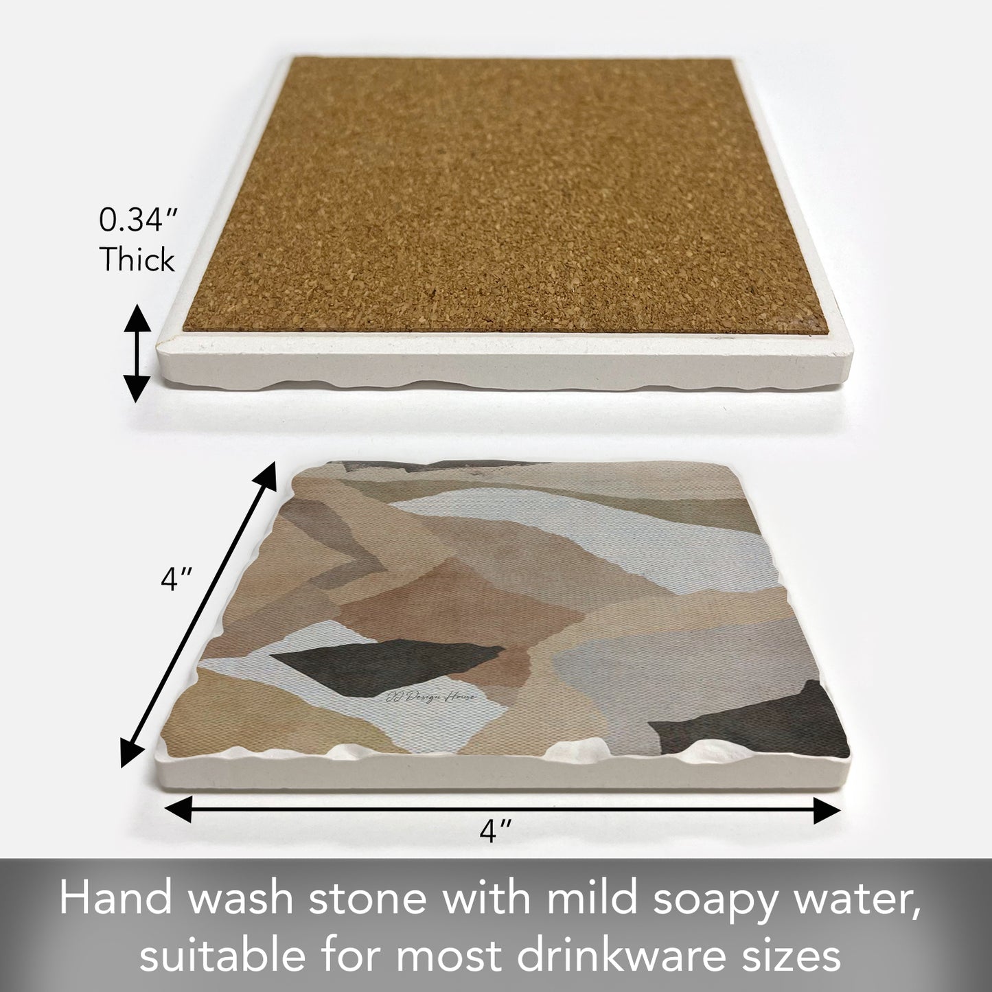 Thirstystone Mocha Abstract Single Tumbled Tile Stone Coaster with Protective Cork Backing Manufactured in The USA 4" Square, Colorful, Artistiic, Easily Wipes Clean
