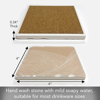 Thirstystone Mocha Zen Single Tumbled Tile Stone Coaster with Protective Cork Backing Manufactured in The USA 4" Square, Colorful, Artistiic, Easily Wipes Clean
